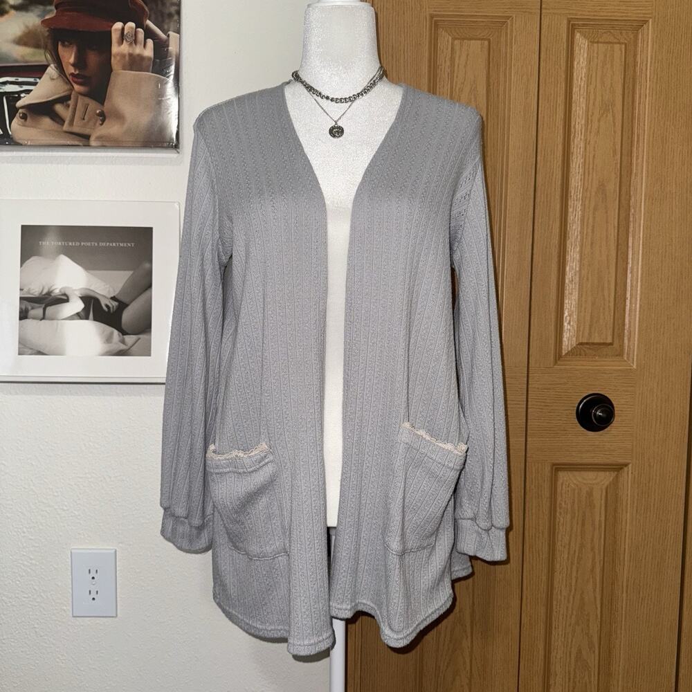Blu Pepper Open Front Cardigan Sweater Women's Small Light Blue Long Sleeve